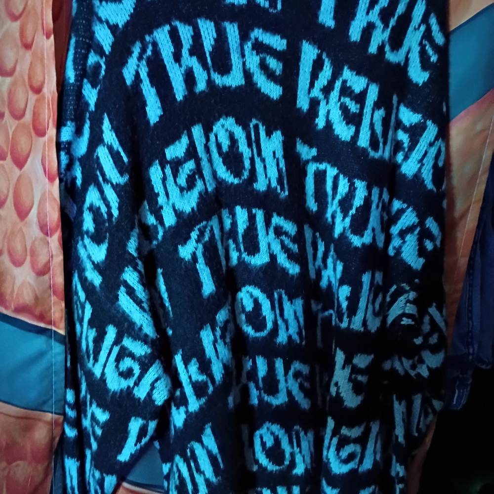 Brand New True Religion Black and Teal Crewneck Sweater